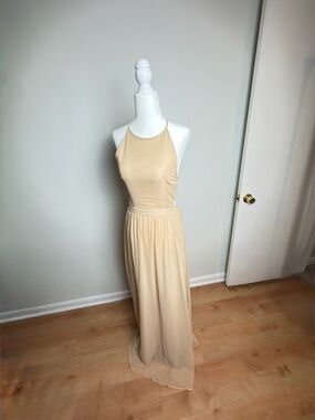 SHEIN Cream Halter Maxi Dress Backless Thigh Slit XL Elegant Summer Dress